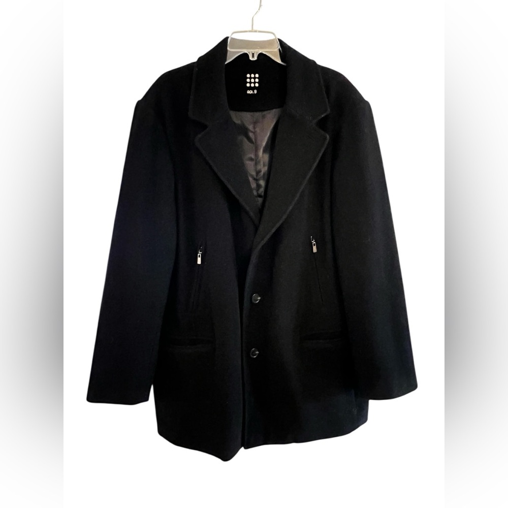 Vintage APT 9 Mens Black Wool(98%) Pea Coat Size Large 50”